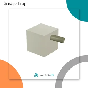 Illustration of a box-shaped grease trap with an outlet pipe