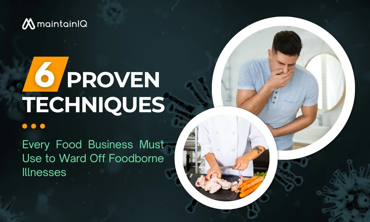 Chef cutting raw chicken next to a man who feels sick, illustrating how foodborne illnesses spread