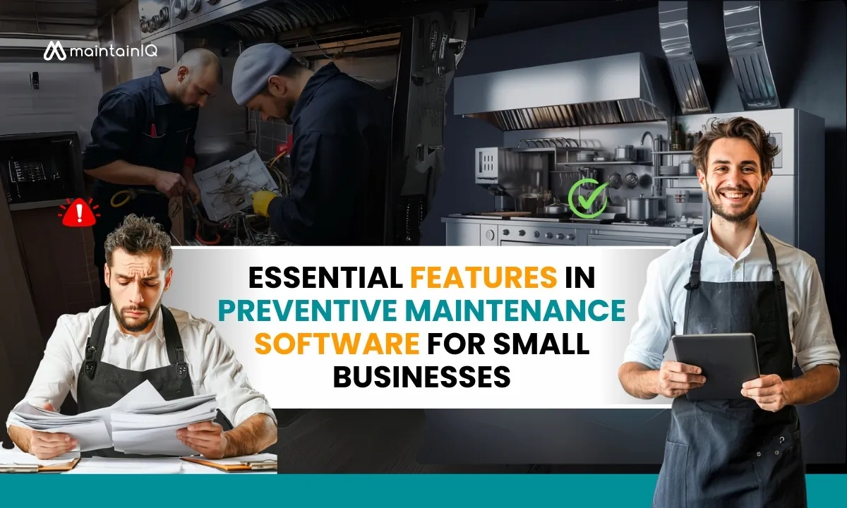 Stressed restaurant owner with paper records next to a smiling cook holding a tablet in a clean commercial kitchen