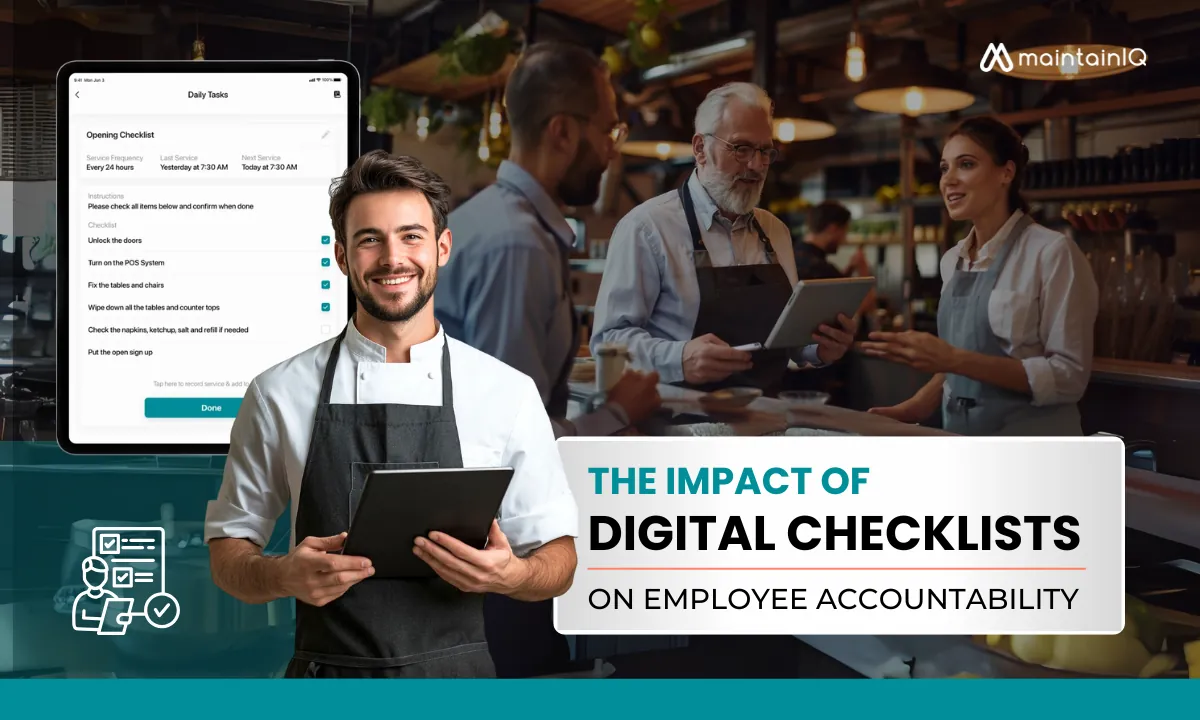 Restaurant team using a digital checklist on a tablet to track who completed each task